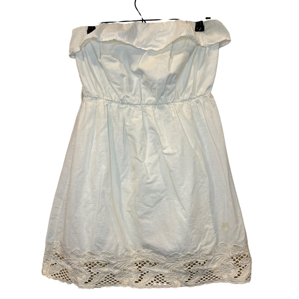 Rhapsody Strapless Dress Women Medium White Eyelet Lace Ruffle Cottagecore Boho